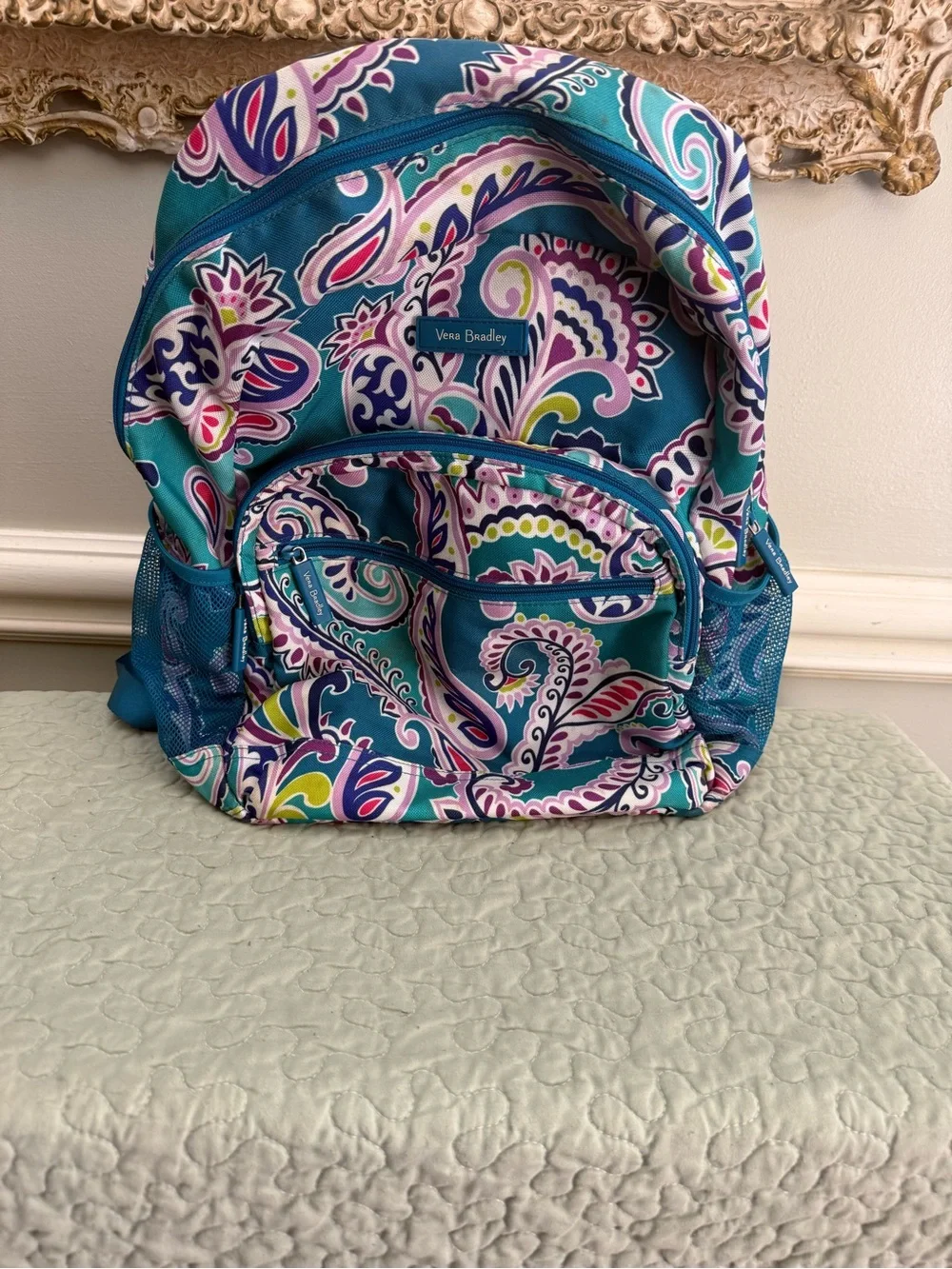 Vera Bradley Teal Paisley Print Backpack with Pink, Purple & Green Accents